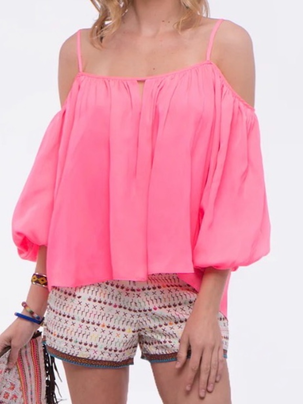 Love Sam Bright Pink Marielli Cold Shoulder Top